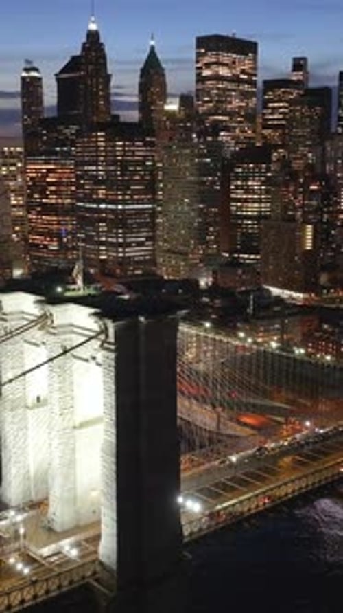 Night Scape of Brooklyn Bridge At Manhattan In New York United States.