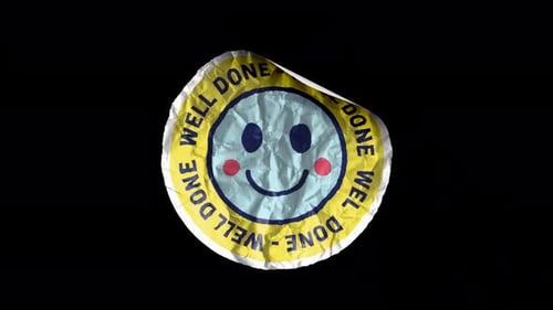 Well Done Smiley Face Crumpled Sticker Peel Animation