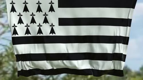 Realistic Waving Flag of Brittany Gwenn-ha-du in Outdoor Setting