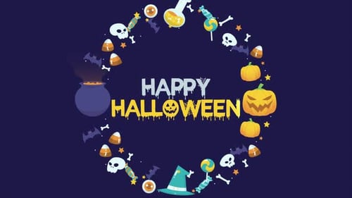 Happy Halloween Circular Frame Flat Design Title