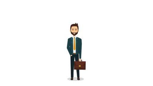 Flat Design Business Man Standing with Briefcase Animation