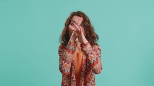 Brunette Woman Smiling and Making Faces