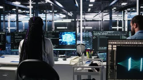 Data Center Engineer Using Machine Learning Algorithms on Green Screen PC