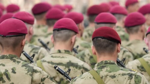 Red Berets Closeup Armed Spetsnaz Platoon Military Army Warring Parade Russia