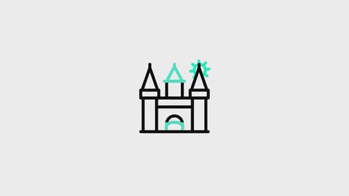 Animated Flat Design Castle and Sun Icon