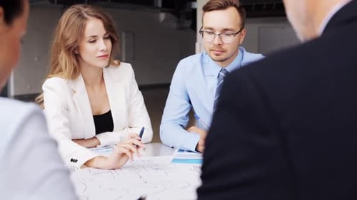 People, Planning, Strategy And Corporate Concept - Business Team With Scheme Meeting At Office