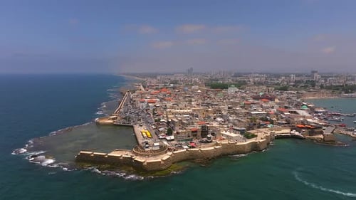 Aerial view of the old city and port of Acre in northern Israel