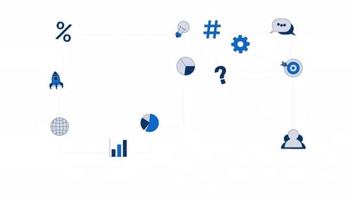 Animated Network of Corporate Technology Icons in Flat Design