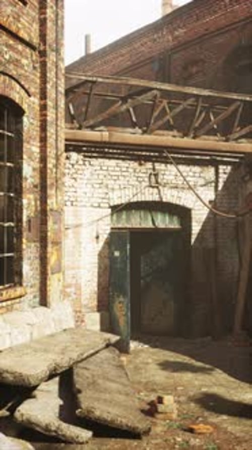 Weathered Brick Building Door and Window Vertical