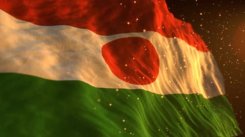 Waving National Flag Animation with Golden Particle Background