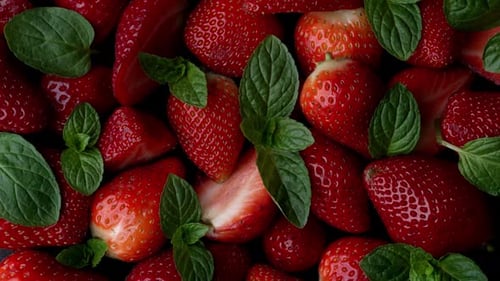 Delicious Combination Juicy Strawberries with Fresh Mint