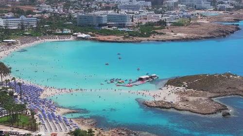 Aerial View of Ayia Napa Coastline with Turquoise Waters and Resorts