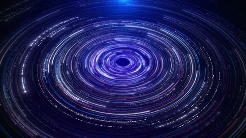 Abstract particles tunnel. Glowing wormhole motion background. Big data, AI, artificial intelligence