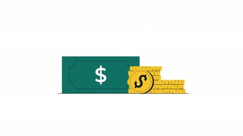 Animated Dollar Bill and Coin Stack with Flat Design