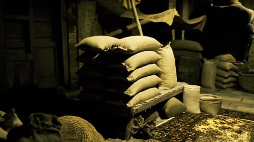 Dark Rustic Room with Flickering Light