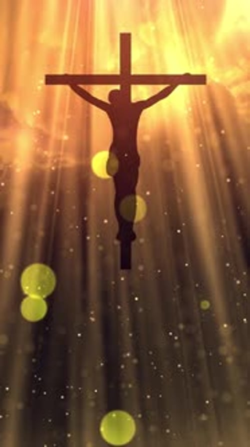 Jesus on Cross Silhouette with Golden Light Rays