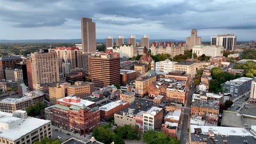 aerial pullout albany new york, ny skyline