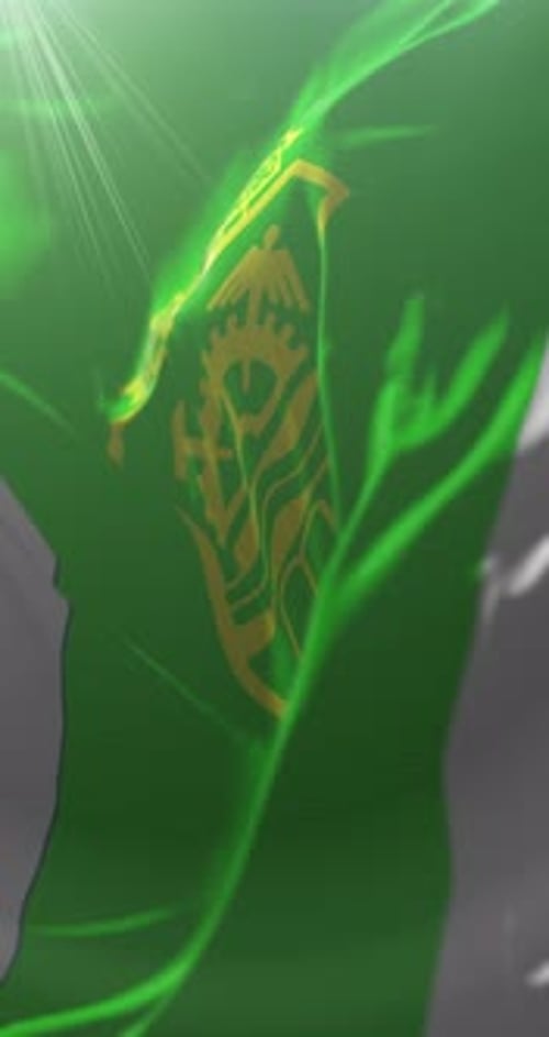 Green Waving Flag with Golden State Emblem