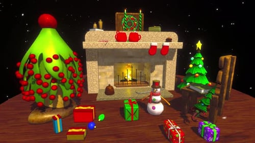 Cozy Animated Christmas Fireplace Scene with Gifts and Falling Snow