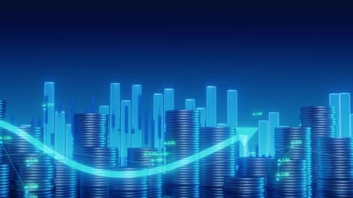 Financial Market Trend Background with Coins and Charts