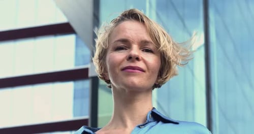 Closeup Portrait of a Caucasian Business Woman Seriously Looking at Camera Enterprising Woman