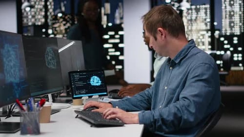 Data Scientist in Office Analyzing Machine Learning Algorithms