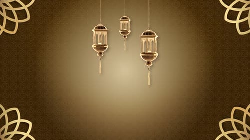 Ramadan Greeting Design Concept with Hanging Islamic Candle or Lantern or Lamp and Mosque