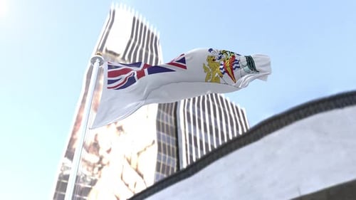 Realistic British Antarctic Territory Flag Waving Against Blue Sky