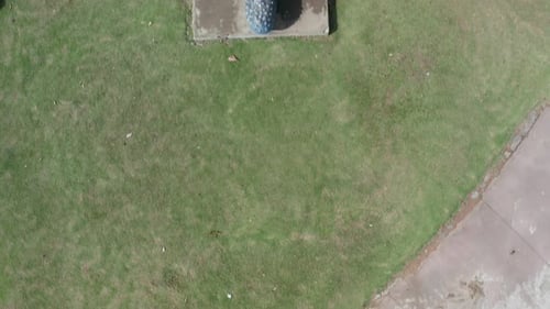 Santa Barbara de Samana written with big white letters in public park. Dominican Republic. Aerial to