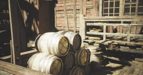Stack of Old Wooden Barrels in Rustic Setting 3D Render