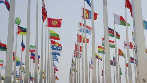 International Flags Waving in the Wind