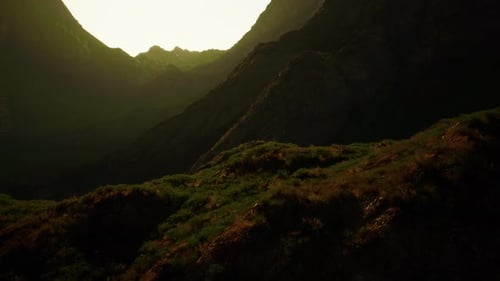 Epic Sunlit Mountain Range Aerial Panorama