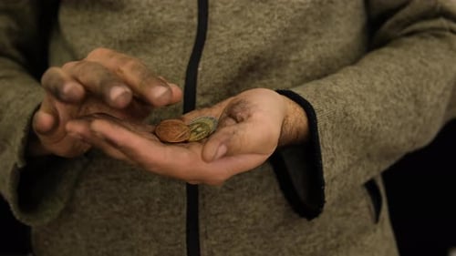 Beggar Receiving Coins Dirty Homeless Poor Man Begging 4k