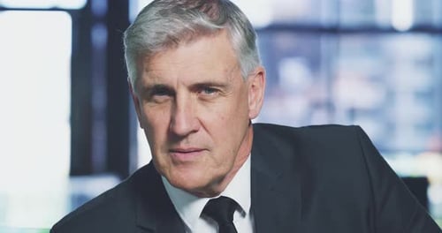 4k video footage of a handsome mature businessman sitting in his office