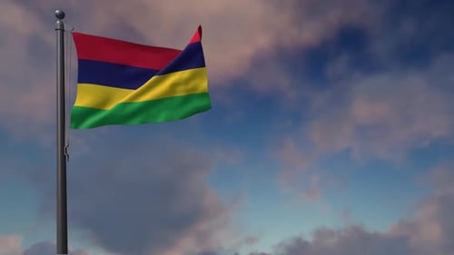Mauritius Flag Waving in Realistic Sky Animation