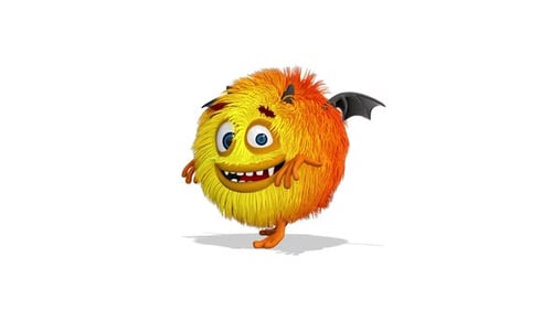 Fluffy Orange and Yellow Monster Character Walking Cycle Animation