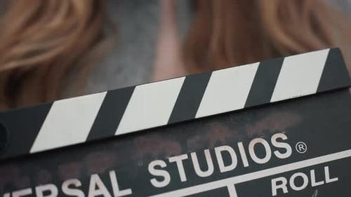Closeup of Clapper Detailed Shot of Film Slate Close Perspective of Textured Film Device Intimate
