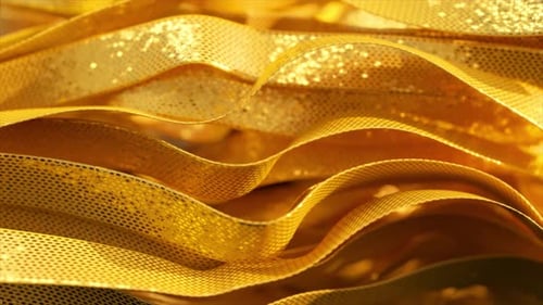 Shiny Gold Ribbons Move Quickly and Slow Down in Space