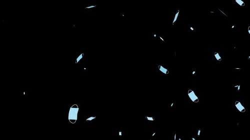 Surgical face masks floating in air on black background