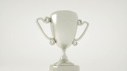 Silver Award Trophy Cup Rotating on a White Background