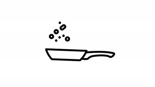 Animated frying pan line art icon . Seamless looping video with alpha channel