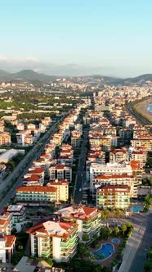 Vertical Video City Panorama Aerial View Mediterranean Coastline