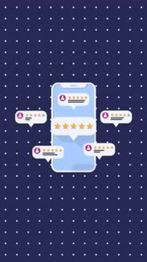 Vertical Video Animation Of A Smartphone With Multiple Chat Bubbles Showing Customer Reviews.