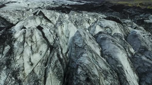 Aerial View of Iceland Glacier Crevasses and Ice Ridges