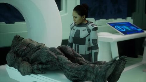 Astronauts Examine Alien Creature in Sci-Fi Medical Lab