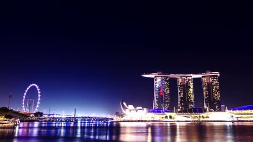 Singapore Skyline at Night. Time Lapse Architecture