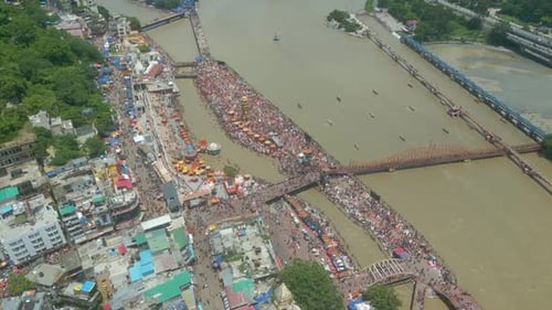 Vidéo du drone Haridwar 4k HAR KI PAURI, Vue par drone de Har ki Pauri Haridwar, vidéo Haridwar, Mata Mans