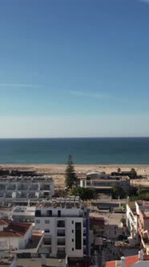 Vertical Video City and Beach of Monte Gordo. Algarve, Portugal
