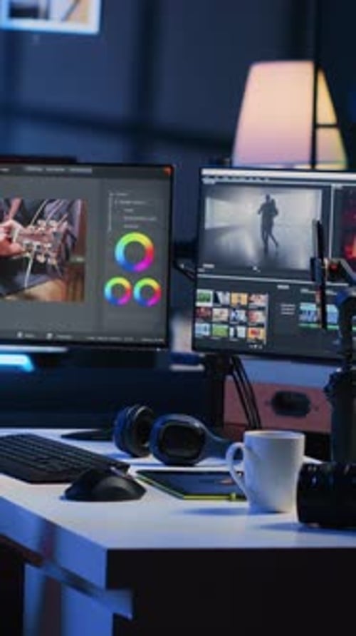 Video Editor at Computer in Dark Studio