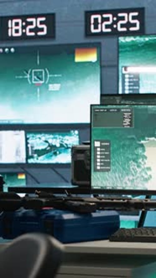 Vertical Video Empty Military Base of Operations with Radar Systems